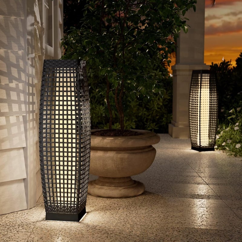Grand patio Outdoor Floor Lamp Solar Powered Lantern Water-Resistant Wicker Deck Light for Garden or Porch - Medium Fuji, Silver Gray - Image 3